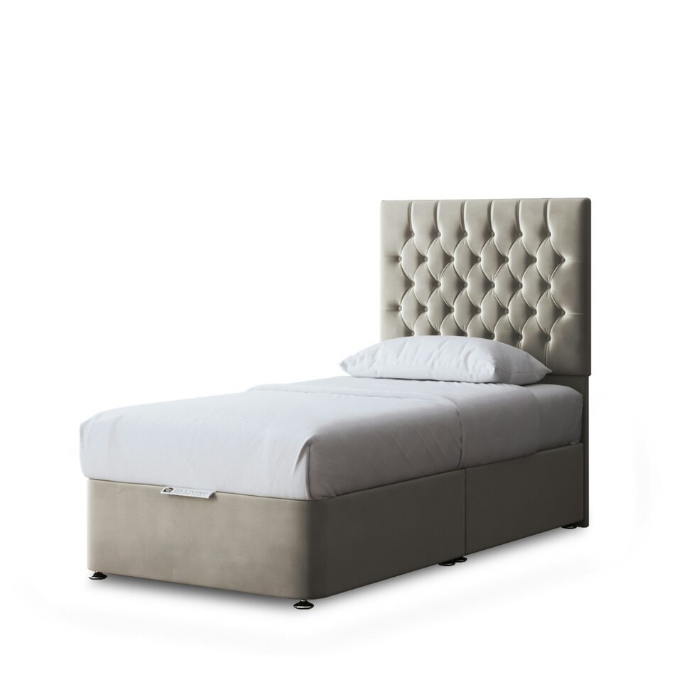 image 1 of Seraphine Divan Bed with Upholstered Headboard - Beige - Small Single