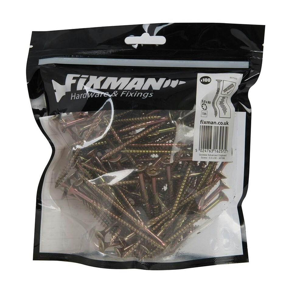 image 1 of Fixman - Goldstar Advanced Screws - 5 x 80mm 100pk
