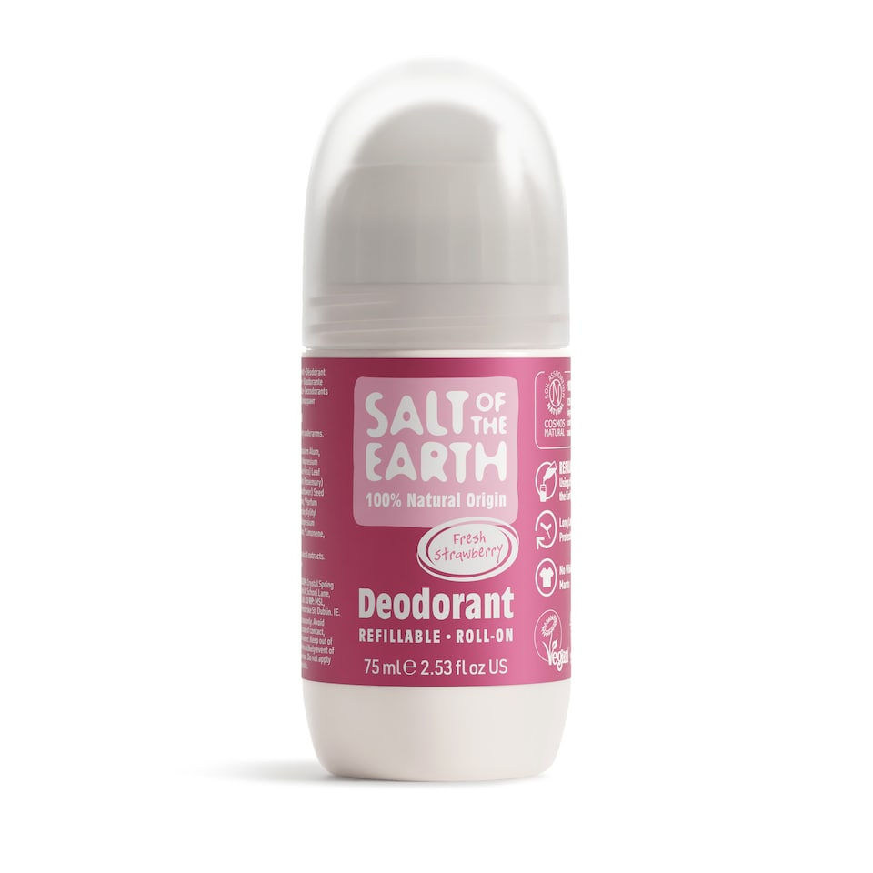 image 1 of Salt of the Earth Natural Refillable Roll On Deodorant Fresh Strawberry Natural Ingredients COSMOS Approved & Vegan 75ml | Red