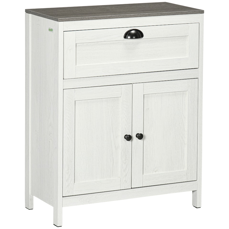 image 1 of kleankin Bathroom Floor Cabinet, Freestanding Storage Cupboard with Drawer, Double Door Cabinet and Adjustable Shelf, White