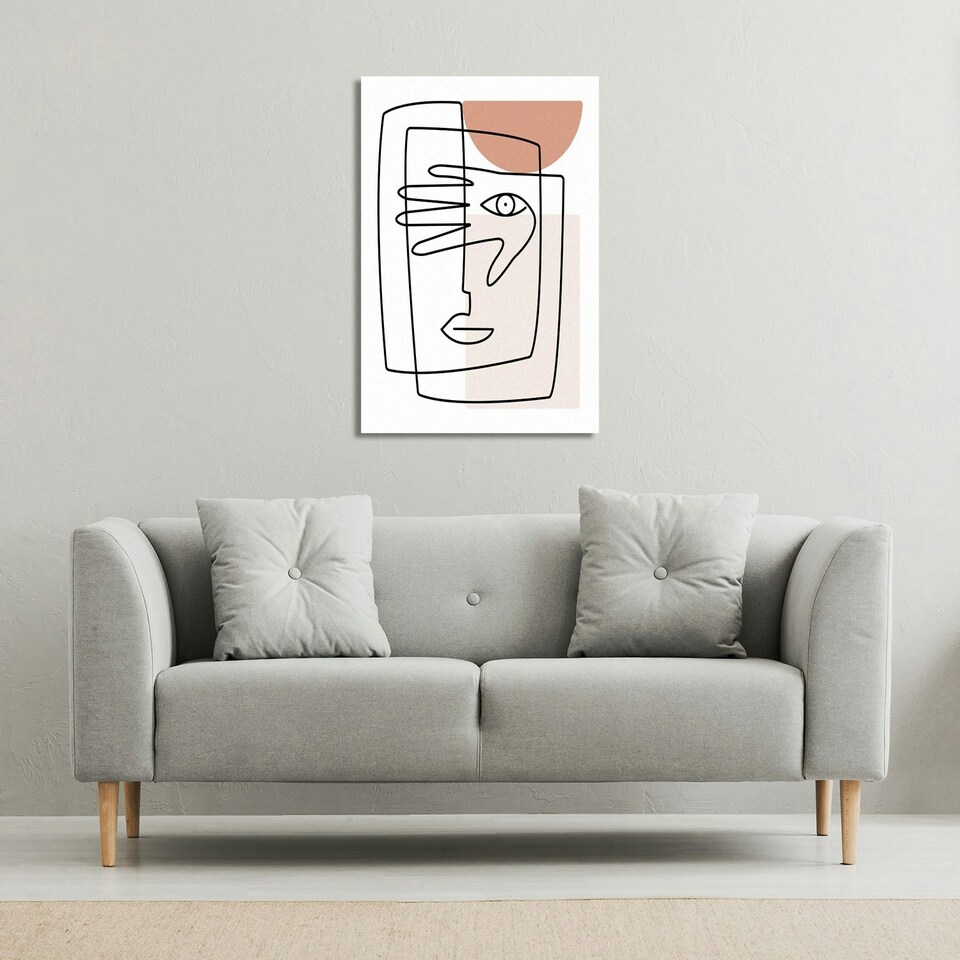 image 1 of line drawing of face and hand (Canvas Print) 101 x 77 x 4cm