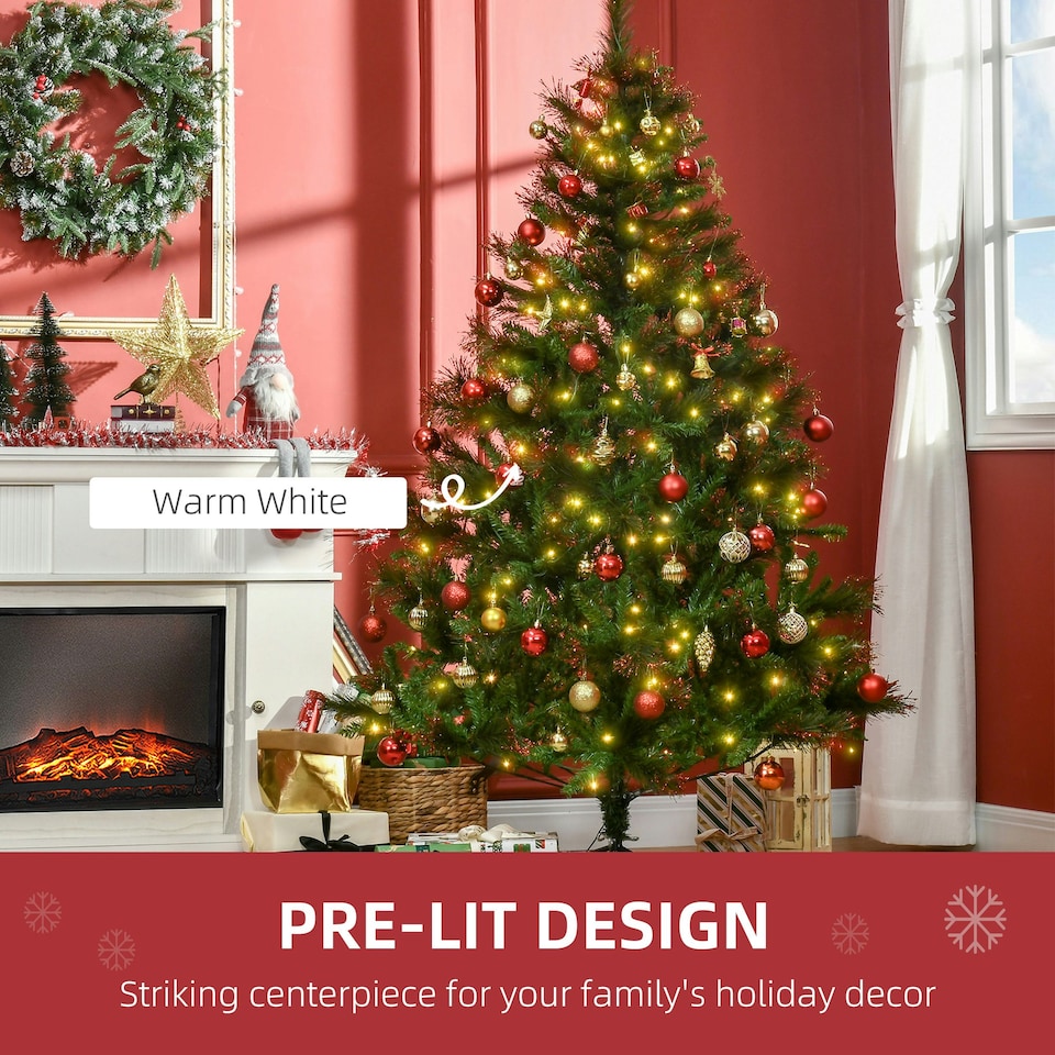 image 1 of HOMCOM 6FT Pre-Lit Christmas Tree Artificial Spruce Tree Holiday Décor Stand