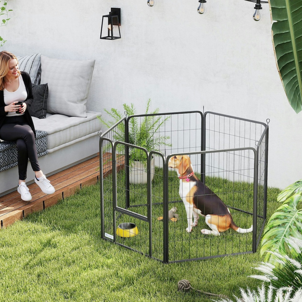 image 1 of PawHut Six-Panel Dog Playpen with Door, for Indoor, Outdoor, 80cm Tall
