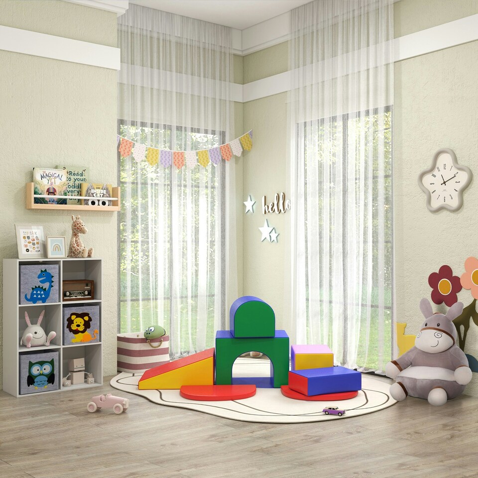 image 1 of HOMCOM 7 Pieces Kids Foam Soft Play Set Toddler Indoor Climbers Play Structures