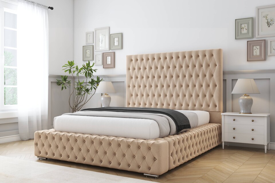 image 1 of Sloomy Ambassador Pebble Plush Bed Frame With Mattress With 50"  Upholstered Headboard 6' Super King
