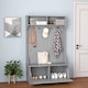 image 3 of COSTWAY 3 in 1 Freestanding Hall Coat Rack Stand Shoe Bench Grey