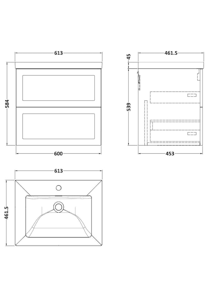image 1 of Balterley Stonnall Traditional Wall Hung 2 Drawers Vanity Unit with 1 Tap Hole Fireclay Basin, 600mm, Dark Grey