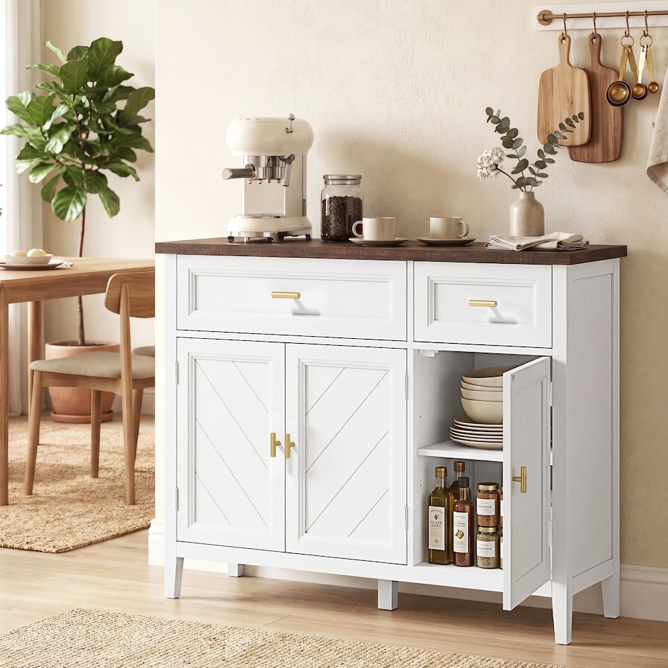 image 1 of HOMCOM Sideboard with Drawers and Adjustable Shelves, White