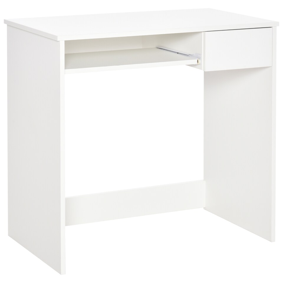 image 1 of HOMCOM 80cm Compact Computer Desk with Keyboard Tray, Home Office Desk with Drawer for Bedroom Study, White