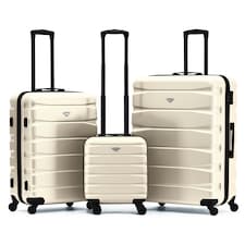 Flight Knight Suitcase Sets 3 Piece, Large Suitcase, Extra Large Suitcase, easyJet Cabin Bag 45x36x20cm Underseat Carry On, 100+ Airlines Approved - BA, Ryanair | Cream | Cream/Black | Large