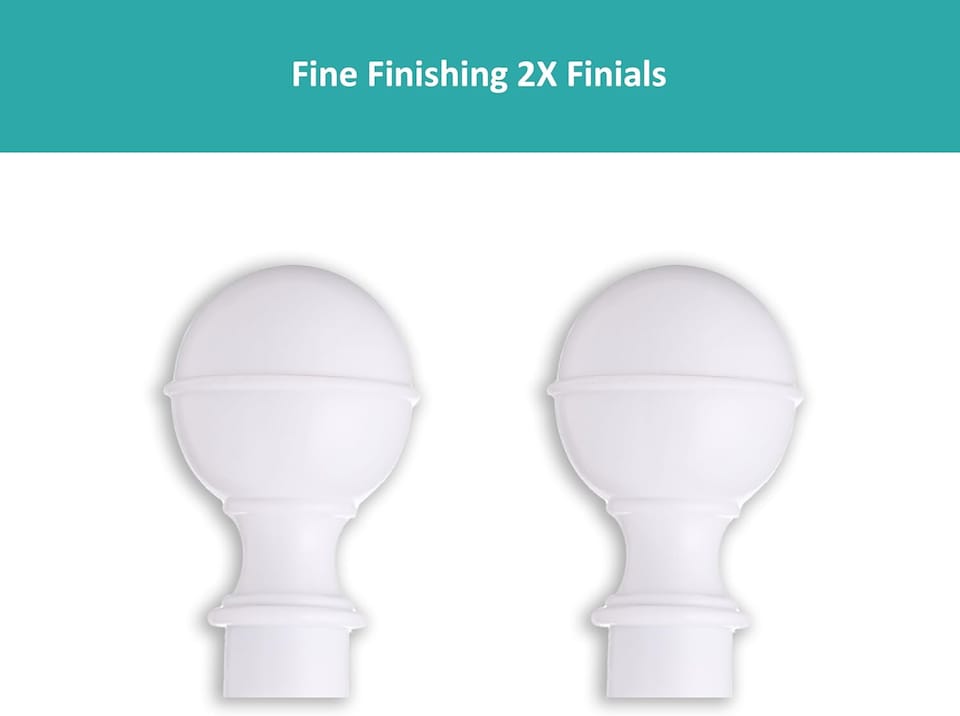 image 1 of 19 mm Extendable Metal Curtain Pole Rods - White (Ball Finials, 210-360 cm)