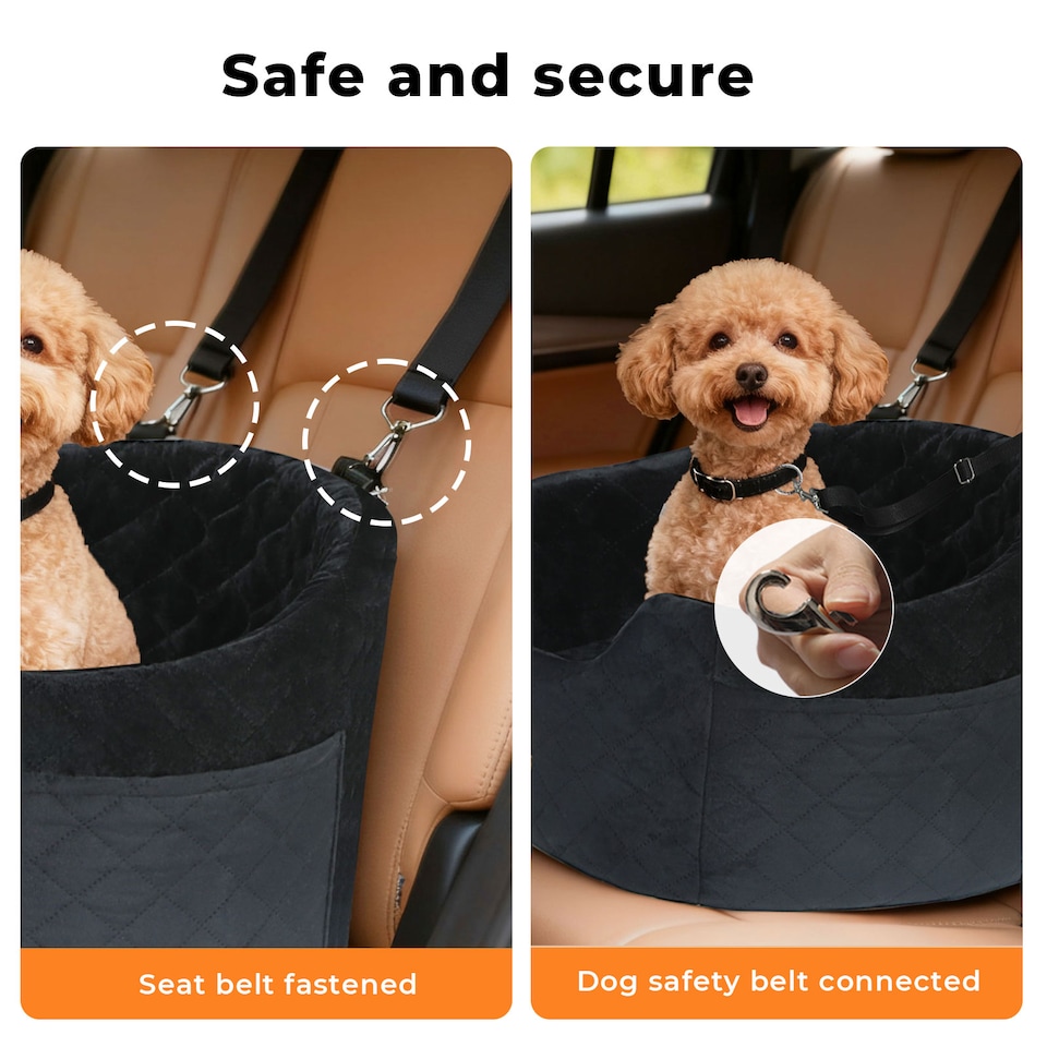 image 1 of Skylos Dog Booster Car Seat Safe Puppy Travel Carrier Bed Bag Basket Pet | Black | Black