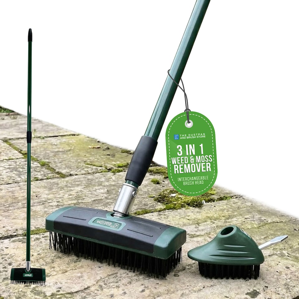 image 1 of Weed Remover Tool Wire Brush Scraper Set with Metal Broom & Weed Removal Head