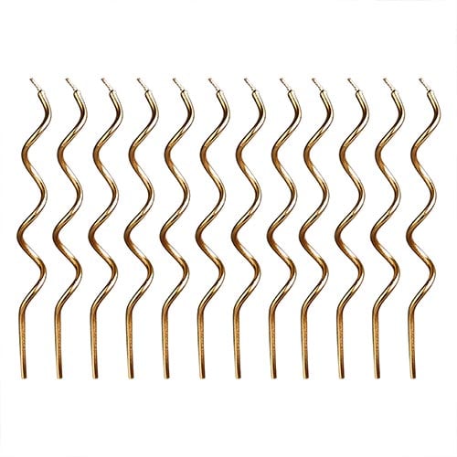 Gold Curly Birthday Candles with Holders - Pack of 12