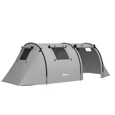 Outsunny 3-4 Man Camping Tent, Large Family Tunnel Tent with Bedroom and Living Room, 3000mm Waterproof, Portable with Bag, for Fishing Hiking Festival, Grey | Grey | Grey