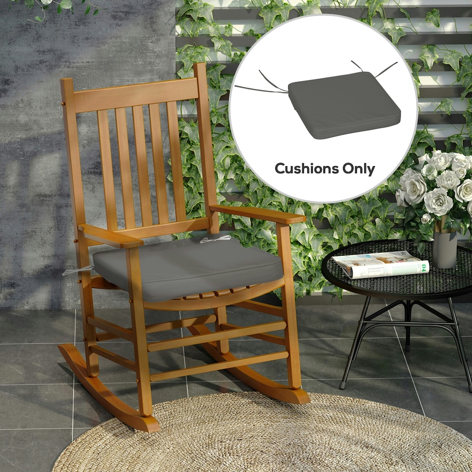 image 1 of Outsunny Set of 6 Chair Cushion Seat Pads Dining Chair w/ Straps Grey | Grey