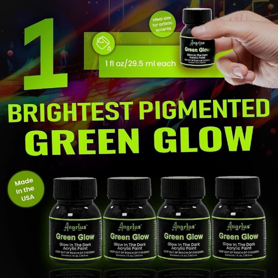 image 1 of Angelus Green Glow Paint - Glow in the Dark for Leather 1oz | Green