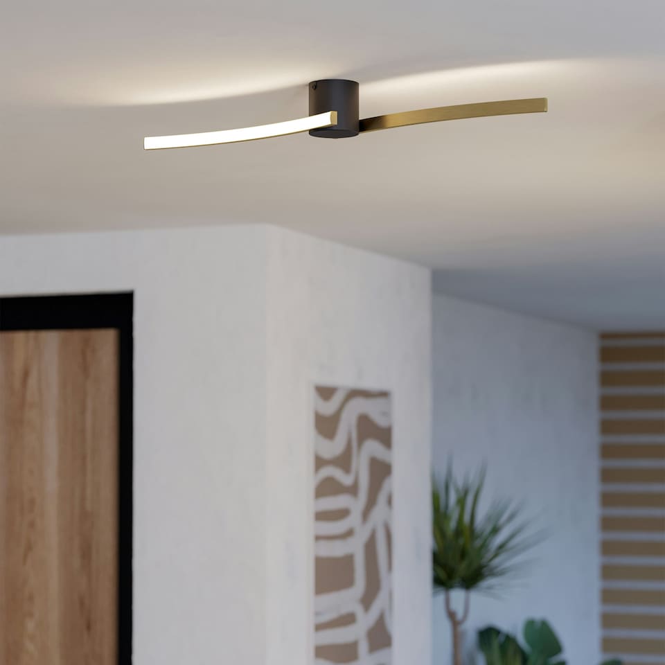 image 1 of EGLO Aieta Black & Brushed Brass Minimalist Ceiling Light