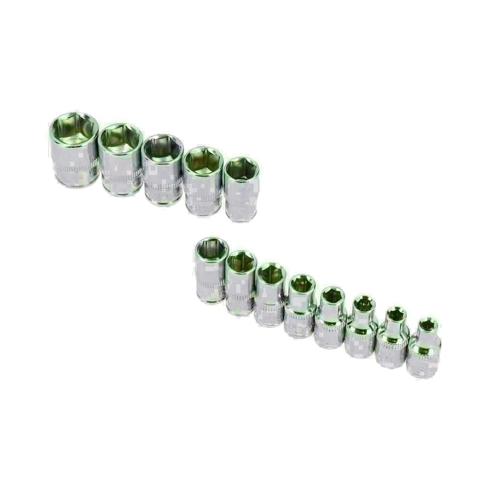 image 1 of Metric 1/4in Drive Sockets 4 - 14mm + 10pc Spanners 4 - 11mm + 1/4in Ratchet