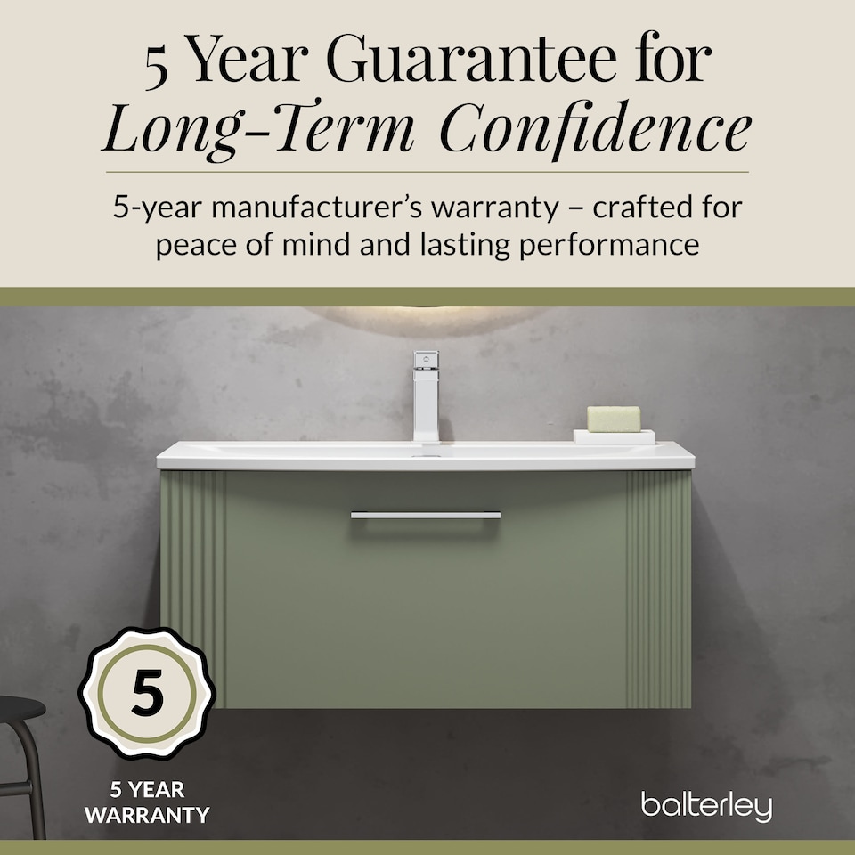 image 1 of Balterley Partial Fluted 1 Drawer Wall Hung Vanity Unit with 1 Tap Hole Curved Basin | Green | Satin Green