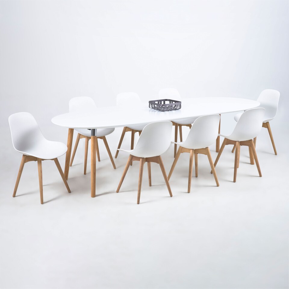 image 1 of Belina Oval Dining Table in White & Oak