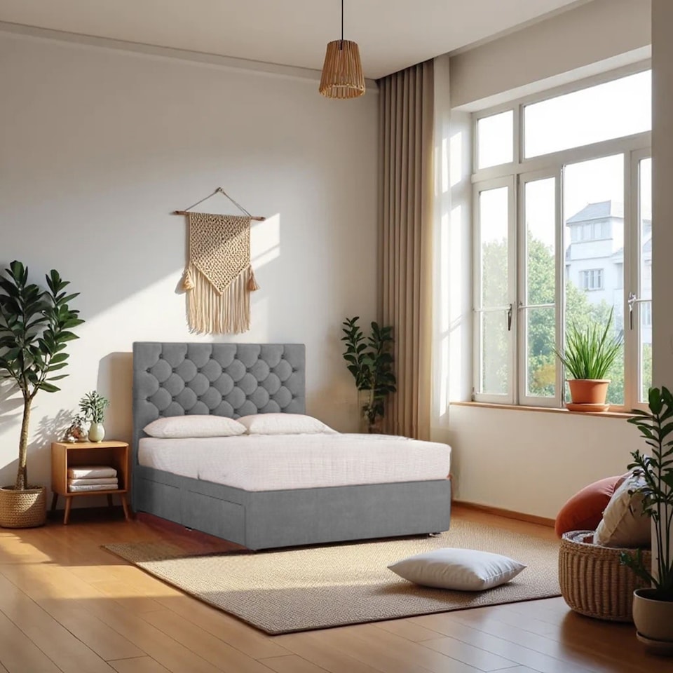 image 1 of Athens Plush Bed Set With Mattress, 2 Drawers Same Side & 24"Headboard