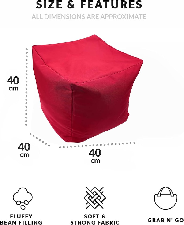 image 1 of Outdoor Bean Bag Footstool Pouffe Water-Resistant 40x40cm | Red