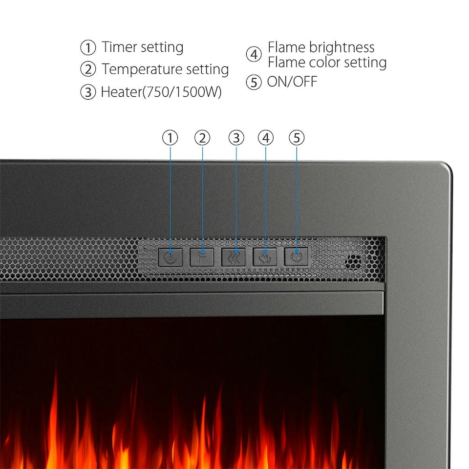 image 1 of Living and Home 60 Inch Electric Fireplace -Recessed/Wall Mounted/Freestanding, with Remote,1500W,White