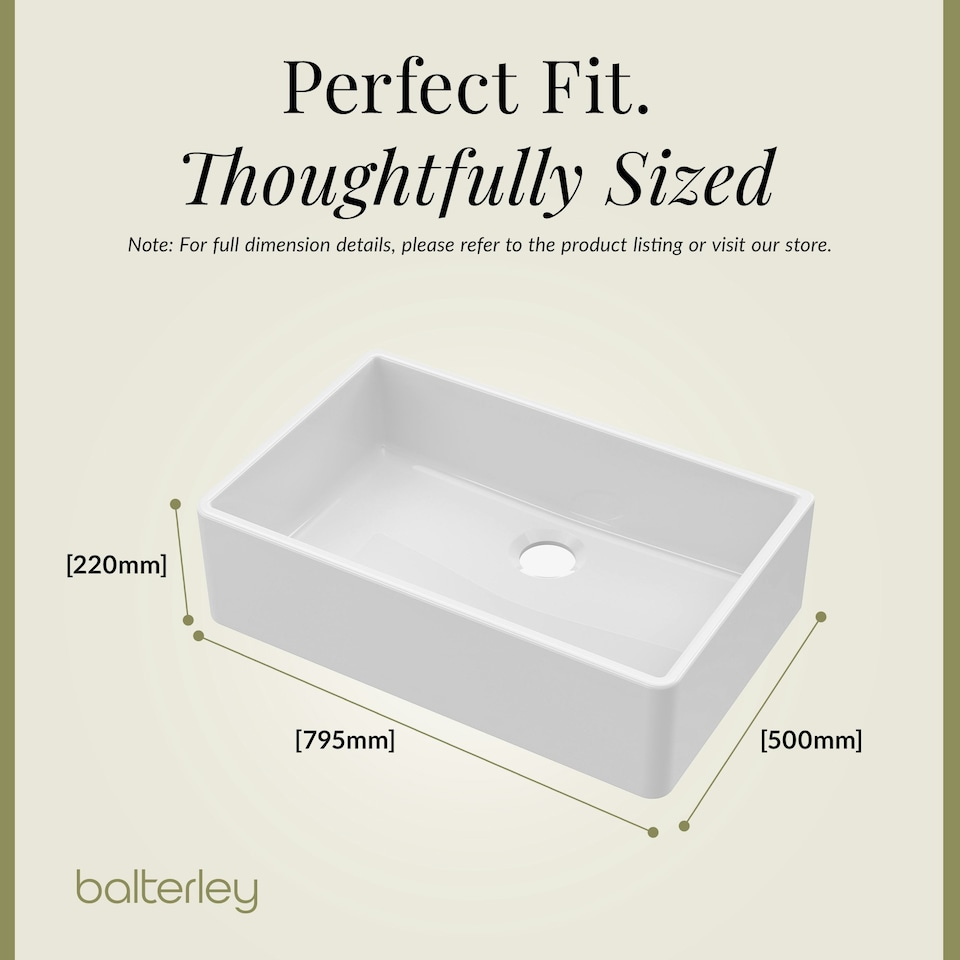 image 1 of 795mm - Single Bowl Fireclay Butler Kitchen Sink  -  Chrome Waste