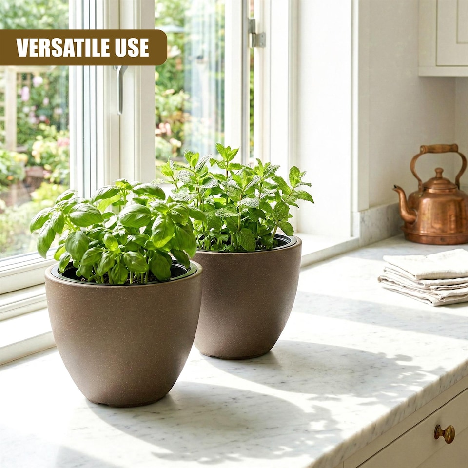 GEEZY Oval Plant Pot 30cm Plastic With Removable Insert Indoor Outdoor  Brown - Tesco Groceries