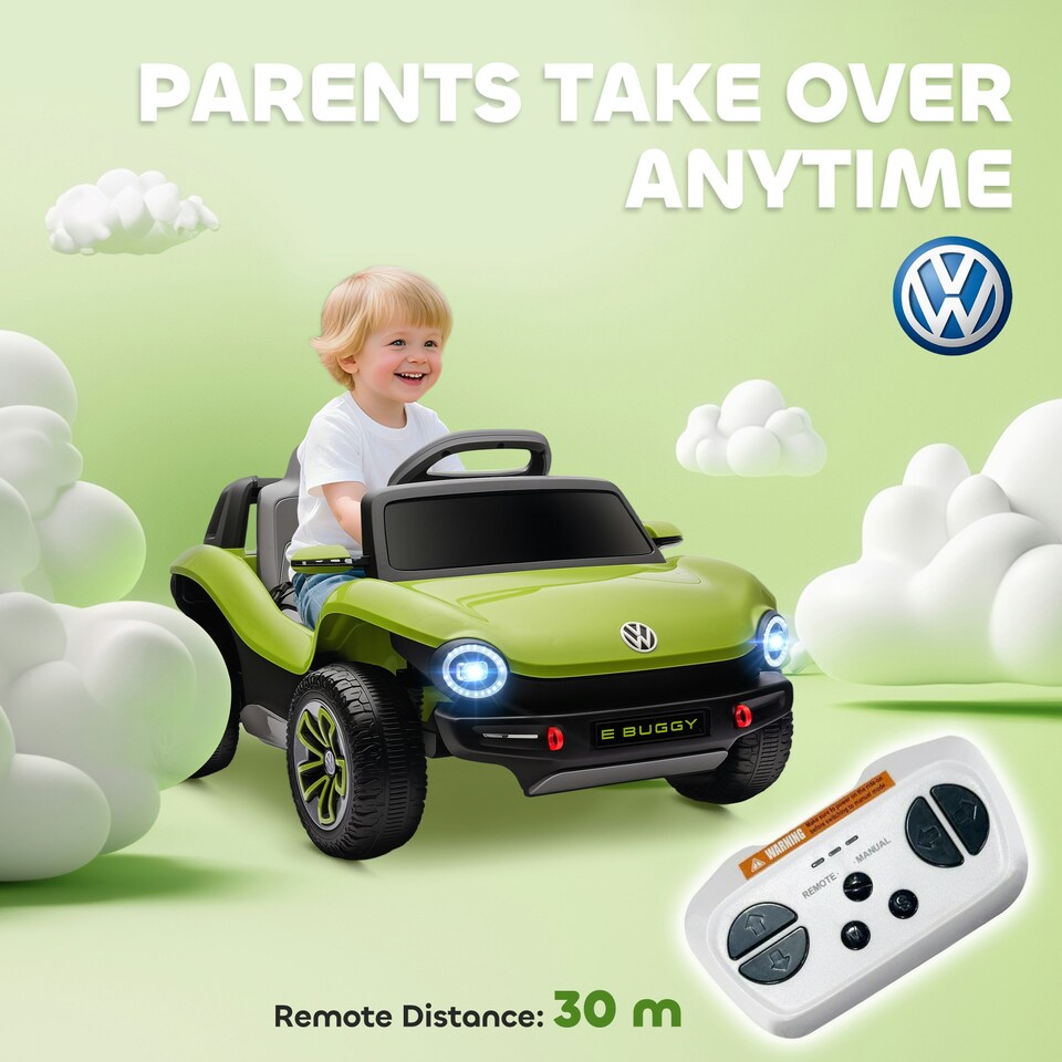 image 1 of AIYAPLAY Volkswagen Licensed Kids Electric Car w/ Remote, Suspension, Green