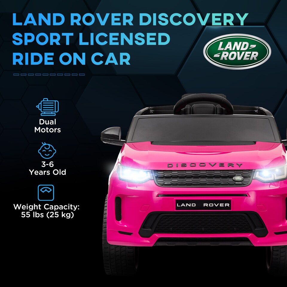 image 1 of AIYAPLAY Land Rover Discovery Sport Licensed Kids Electric Car, 12V Ride on Car with Remote Control, LED Lights, Music, Horn, for Ages 3-6 Years, Pink