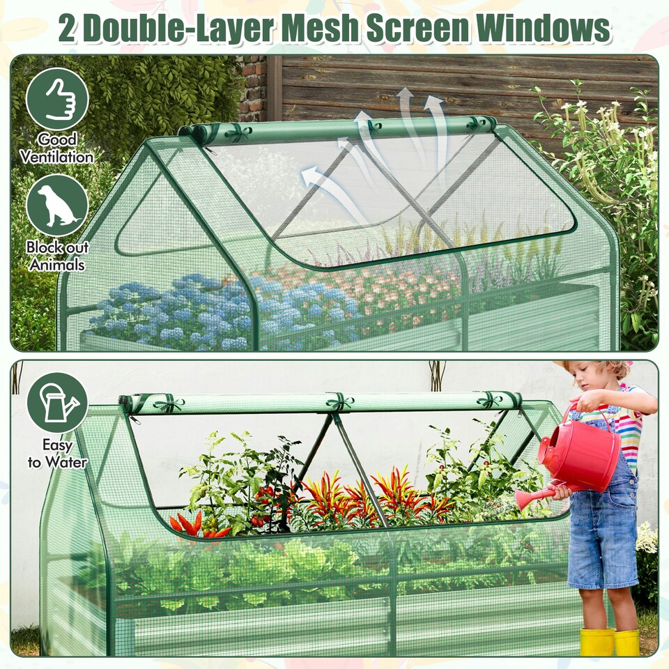 image 1 of COSTWAY Raised Garden Bed with Greenhouse Cover Silver