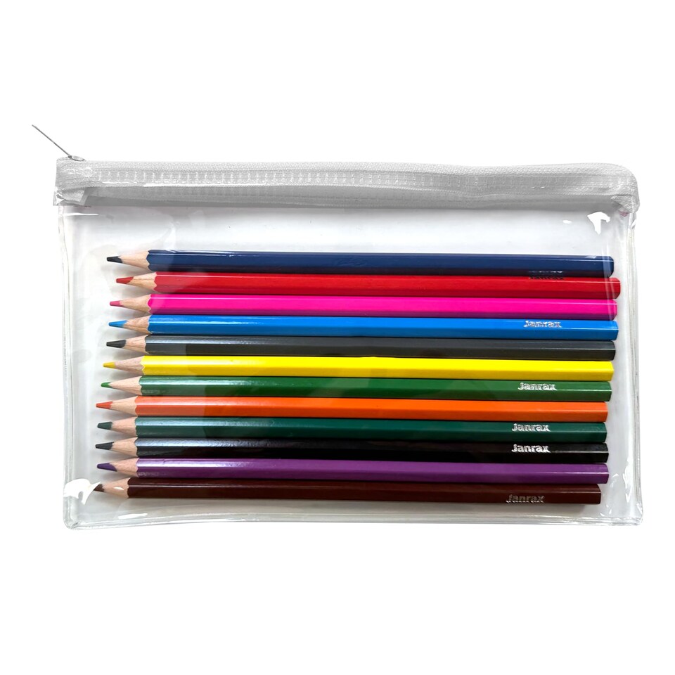 image 1 of Pack of 12 Colouring Pencils in White Zip Clear Pencil Case