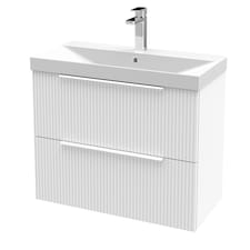 Balterley Tixall Fluted 2 Drawer Wall Hung Vanity Unit with Thin Edge Basin, Satin White, 800mm