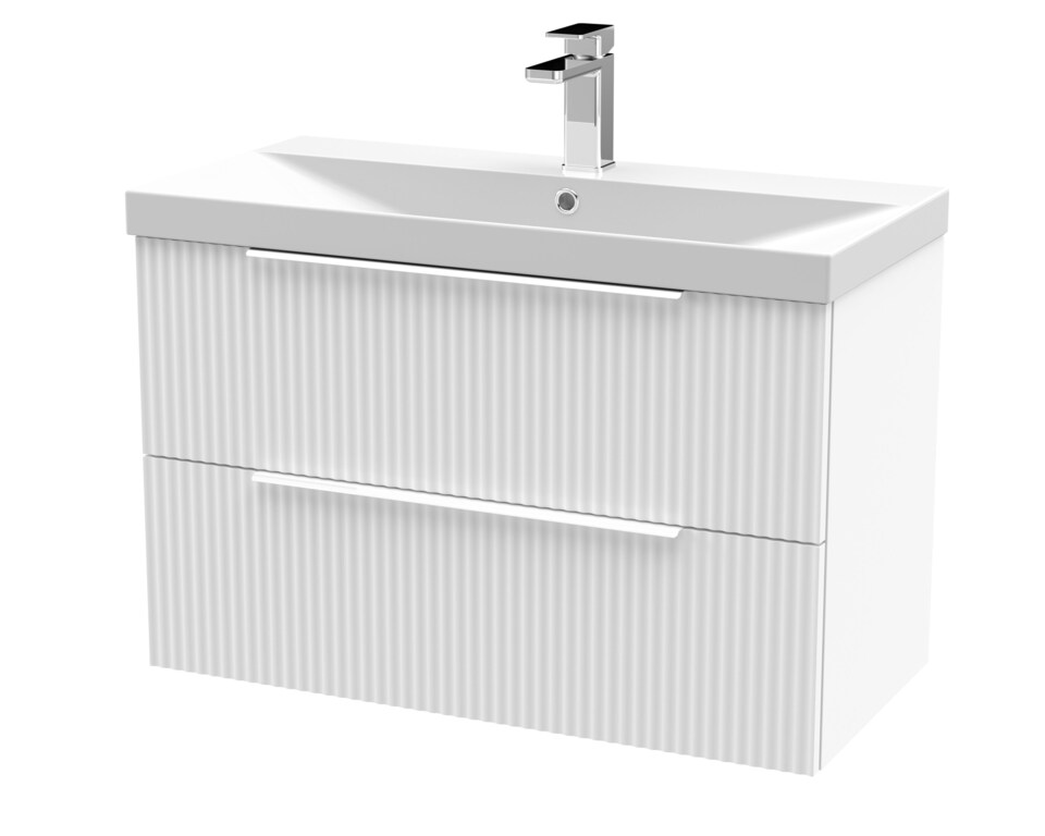 image 1 of Balterley Tixall Fluted 2 Drawer Wall Hung Vanity Unit with Thin Edge Basin, Satin White, 800mm
