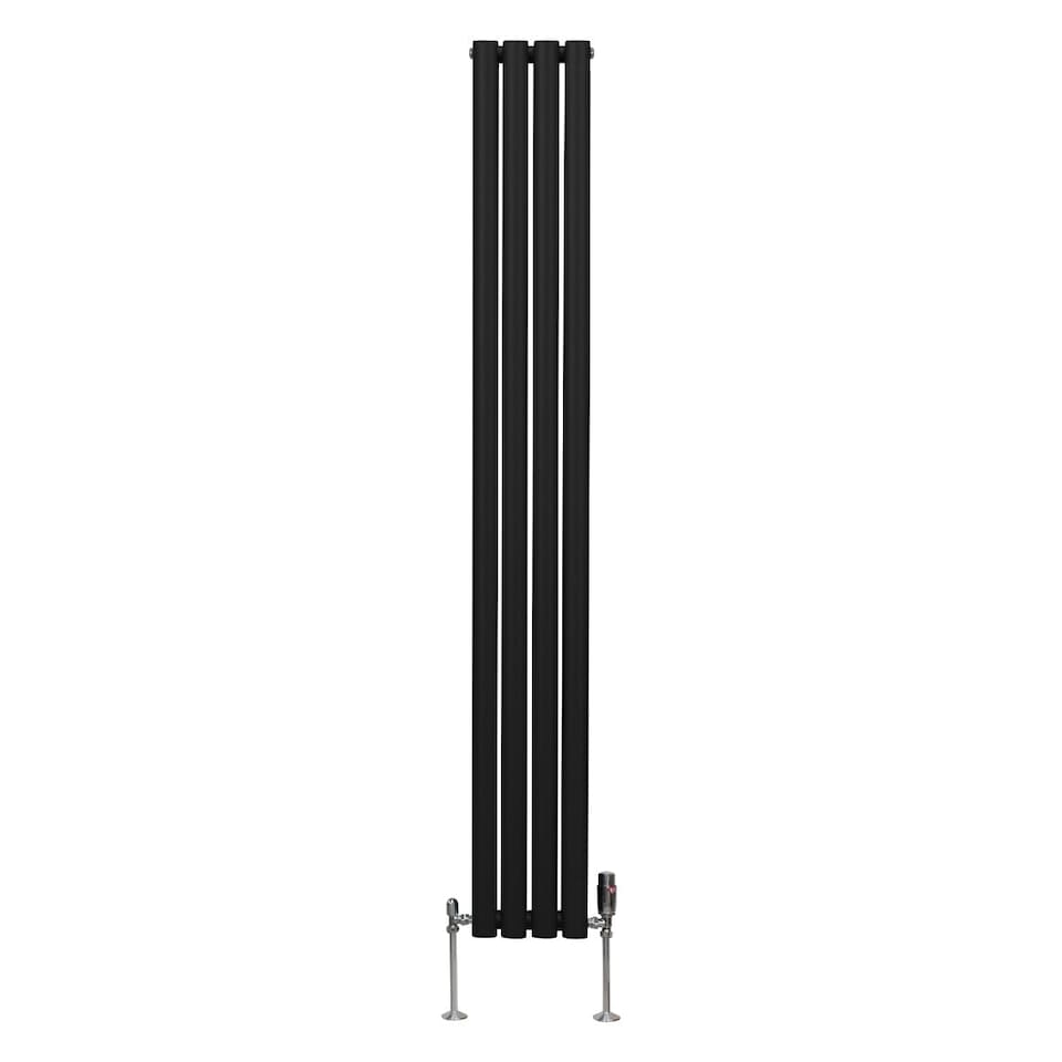 image 1 of Oval Column Radiator & Valves 1800mm x 240mm Black