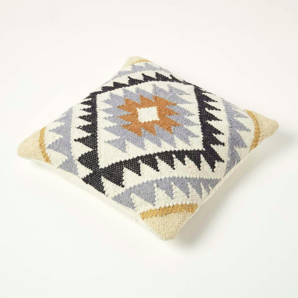 image 1 of Homescapes Agra Handwoven Kilim Cushion with Feather Filling - 45 x 45 cm Multi