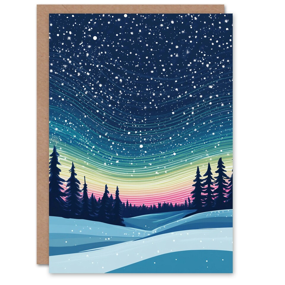 image 1 of Arctic Forest Snowfall Colourful Sky Blank For Him Or Her Art Xmas Festive Christmas Card