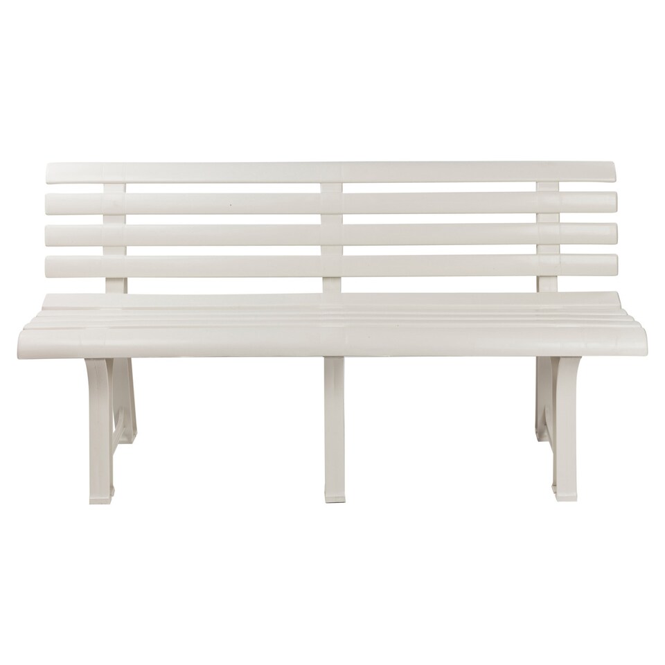 image 1 of 3-Seater Garden Outdoor Plastic Bench - 74x145x49cm | White | 1
