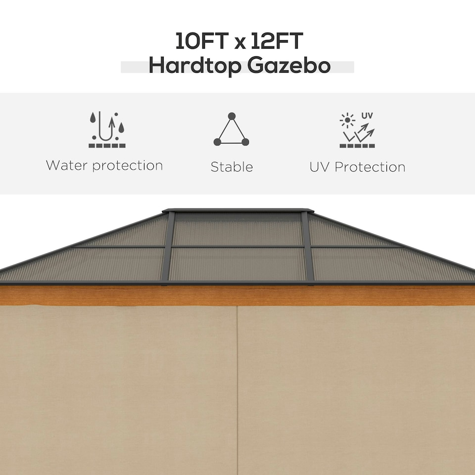 image 1 of Outsunny Hardtop Gazebo Polycarbonate Canopy with Nettings and Sidewalls Khaki
