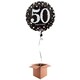 image 1 of Gold Sparkling 50th Birthday Round Foil Balloon - Inflated Balloon in a Box