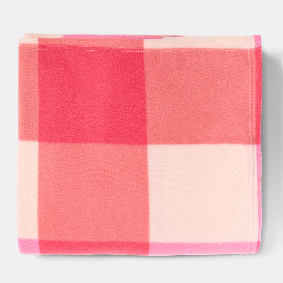 image 1 of OHS Gingham Polar Fleece Throw Blanket Lightweight Bedspread | Multi | Pink/Orange