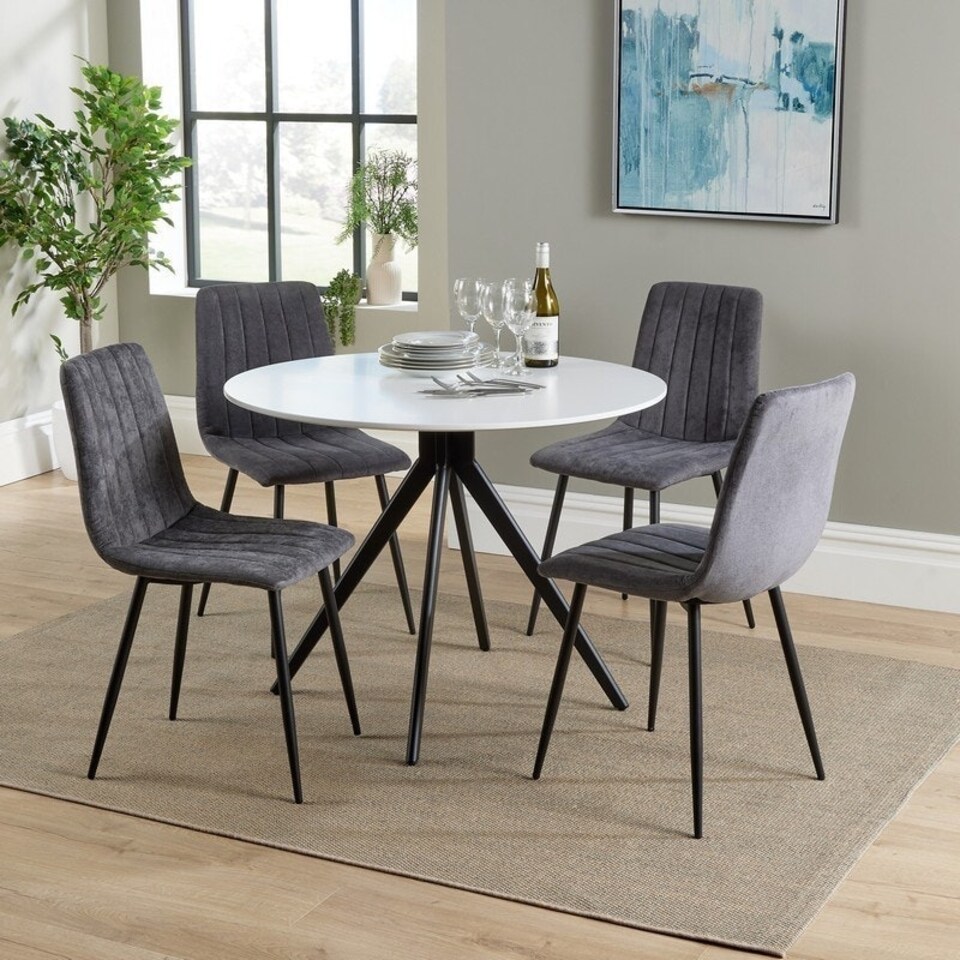 image 1 of Aspen Round Dining Table with 4 Straight Stitch Dining Chairs - Grey/Black/White - Flat Packed Multi