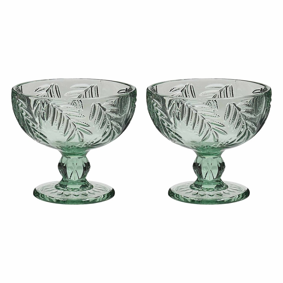 image 1 of Set of 2 Laurier Green Spring Summer Embossed Leaf Footed Bowls Wedding Decorations Ideas 320ml | Green | Green | Medium | 2