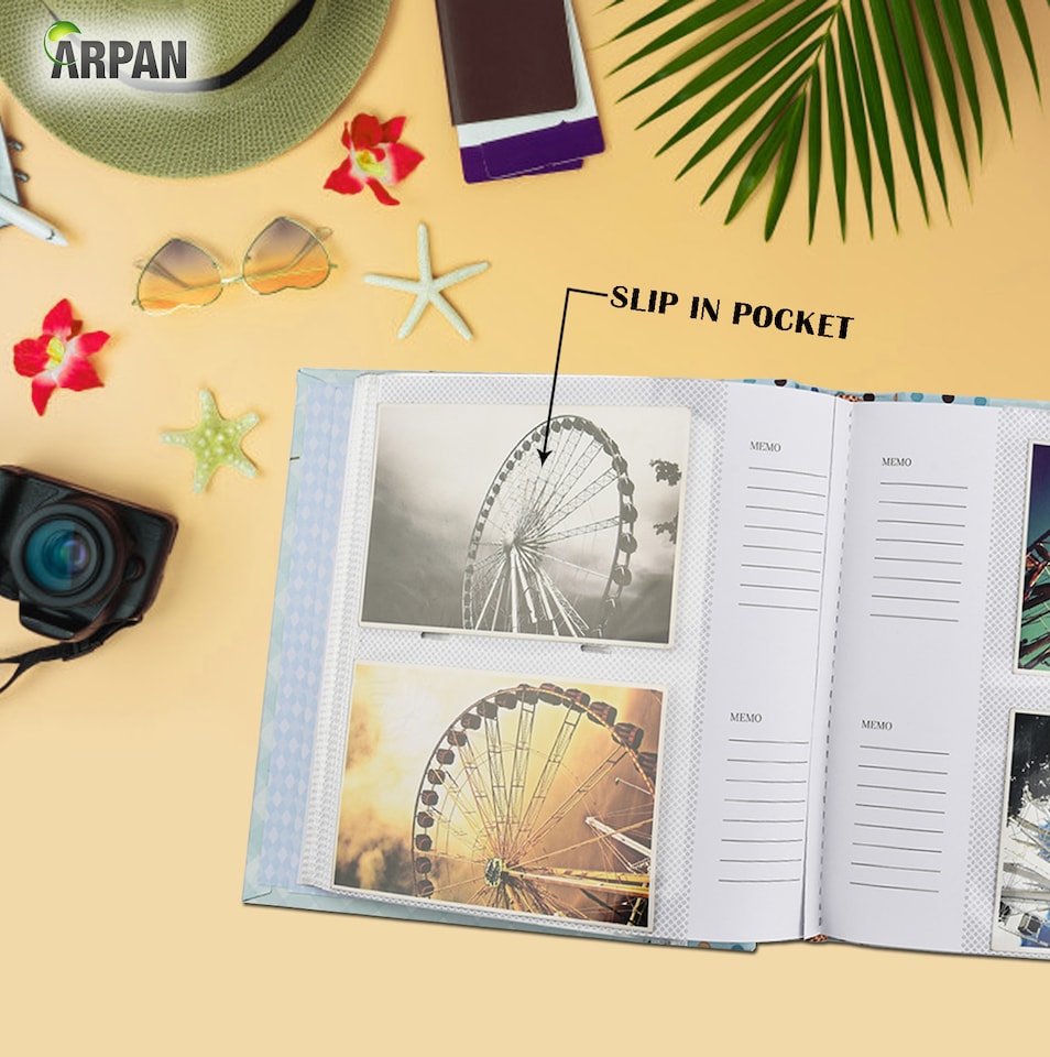 image 1 of ARPAN Slip In Memo Baby Photo Album – Holds 200 Photos 4x6" (10x15cm) – Elephant Design with Index Pages & CD/DVD Pocket