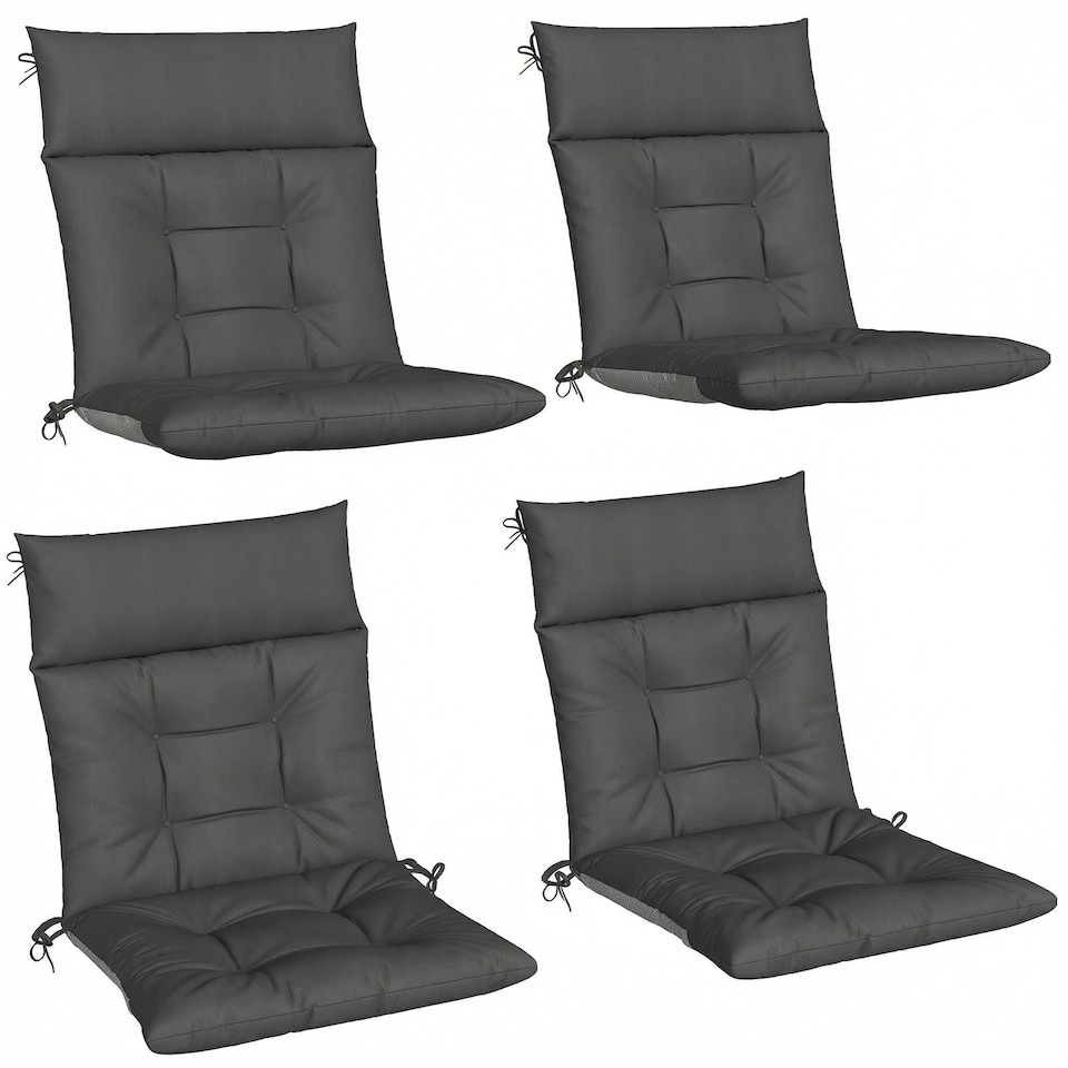 image 1 of Outsunny Garden Chair Cushions Set of 4, Waterproof Seat Pads | Grey | Dark Grey | 111.5L x 53W x 10D cm