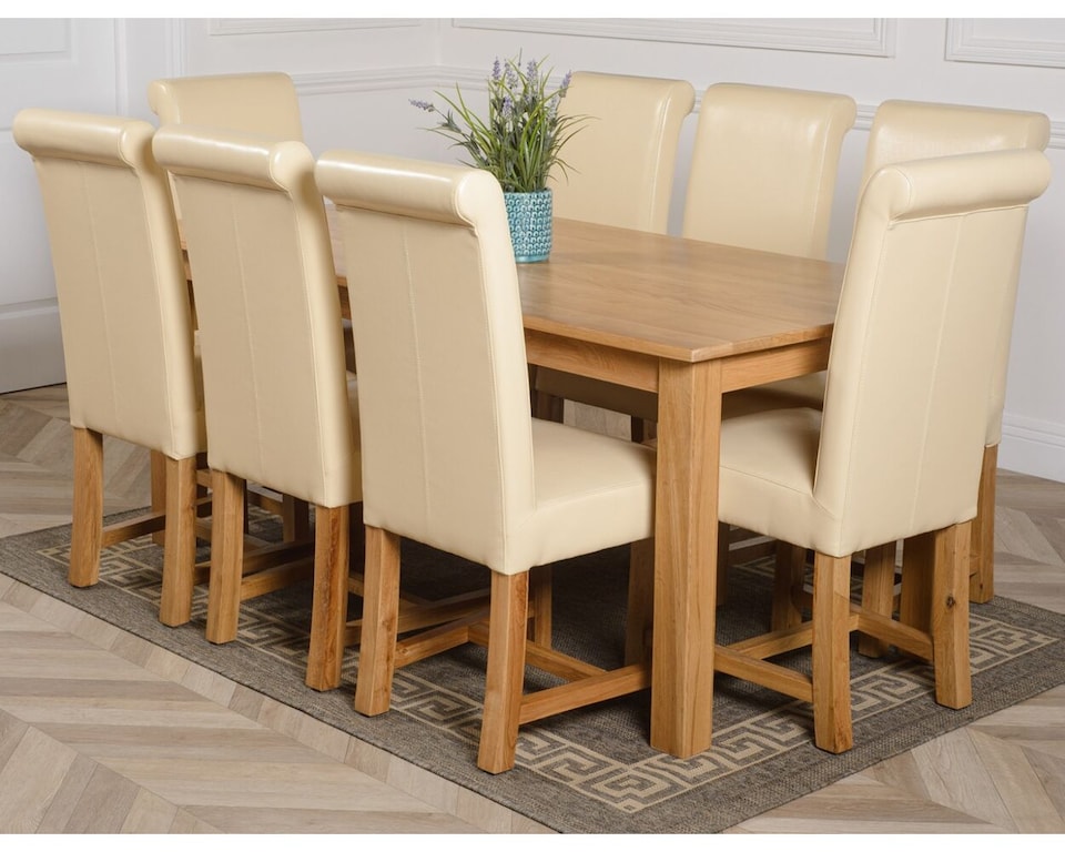 image 1 of Oslo 180 x 90 cm Large Oak Dining Table and 8 Washington Leather Chairs | Cream | Cream