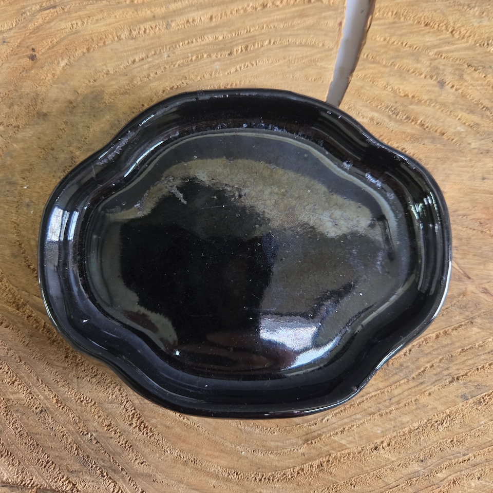 Yorkshire Bonsai 12cm Glazed Drip Tray Floral Black