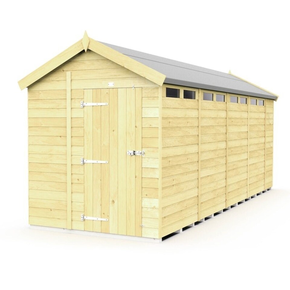 image 1 of 6 x 18 Feet Apex Security Shed - Single Door - Wood - L533 x W175 x H217 cm | Brown